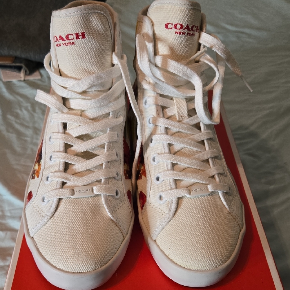 Coach Women's Cream High-Top Sneakers